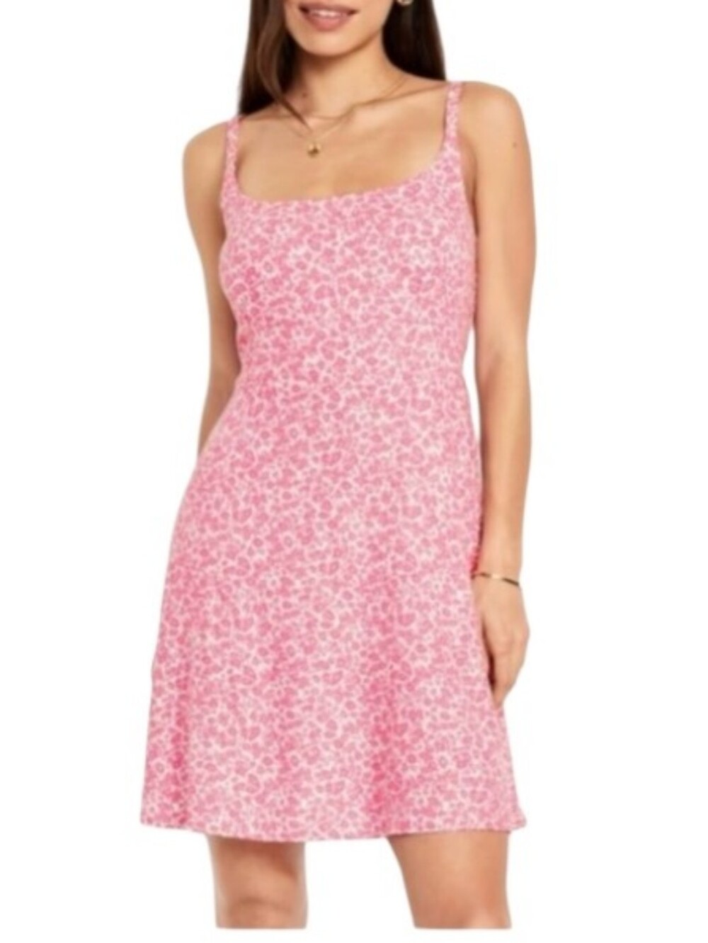 NWT. Old Navy Fit & Flare Cami Mini Dress Linen Blend Barbiecore Cottagecore - Picture 2 of 10